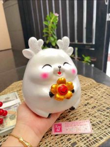 (17x15x16cm) 🦌 Heo đất Tuần lộc (ống tiết kiệm Nai con) handmade 100% dễ thương yêu đời chất liệu thạch cao sơn nước