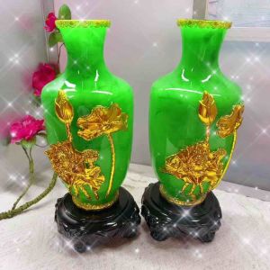 Feng Shui Peony Flower Handmade Chinese Style Ornamental Vase (1 Pair)