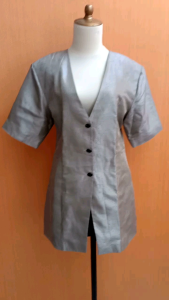 atasan wanita abu muda silver L cewek blouse lengan pendek vneck tebal MEWAH