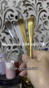 Muôi Nhỏ Và Chao Inox 304 -Vá Canh 20cm - Lẩu - Thìa Siêu Dày Và Sâu Lòng Inox 304 Mạ Vàng