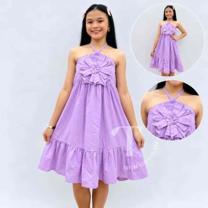 Amanda M/L/XL (4-12y/o) Big Front Flower Halter Kids Dress