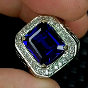 Cincin Batu Permata Vivid Royal Blue Safir Top Luster Kristal Super Mewah