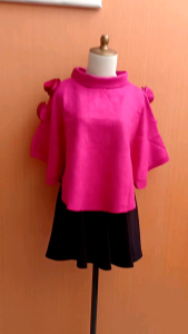 NEW atasan wanita pink terang M L XL XXL cewek blouse MEWAH kerah turtle neck lengan batwing suede