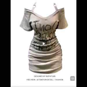 Plus-size womens pure and alluring letter-print off-shoulder halter neck dress new summer slim fit dress