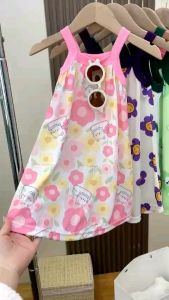 Váy bé gái 2 dây Đầm công chú họa thiết dễ thương váy bé gái thun lạnh mùa hè hàng cao cấp