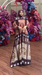 Adhel Dress Set Jilbab Segiempat / Dress Pesta Lebaran Lengan Panjang Bahan A.Silk mix Ceruty LD 120 cm muat hingga BB 80kg