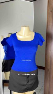 BUY 1 + GET 2 FREE (3PCS) AIYA DOUBLE LINING FRONT FULL LENGHT Cotton Spandex Square Neck Plain Top Womenswear Basic Casual Fit Everyday
