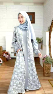 GAMIS ABAYA REMAJA DAN DEWASA IBU WARNA ASH BROWN COKLAT ABU SEAL MOTIF BATIK  WARNA ABU HAURA BY RADINKA GAMIS IBU BUSUI ADA SAKU