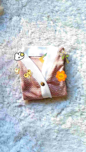 Cardigan Anak 1 2 3 4 5 Tahun Knit Rib Katun Waffle Jaket Sweater Anak Perempuan Motif Tribal