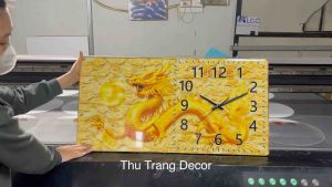 Đồng Hồ Tráng Gương Treo Tường "RỒNG VÀNG" In UV 5D Cao Cấp