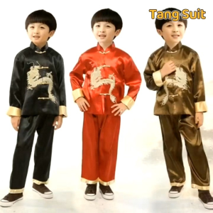 KL Stok Sedia 🇲🇾 Tang Suit Lelaki Naga Bersulam Satin Merah Gaya Cina Suit Lengan Panjang ⭐ Chinese Style Red Satin Embroidered Dragon Boys Tang Suit Short Sleeve Long Sleeve Suit 中国风大红绸缎绣大龙男童唐装短袖长袖套装