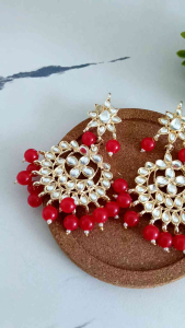 Anting-Anting Wanita Siap Pakai Berwarna Merah Dengan Mangtikka - Jewelry Bead