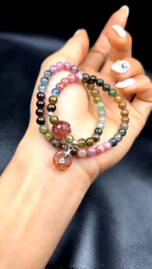 Chuỗi vòng tay Tourmaline mix sen tóc đỏ và điếu móc bạc