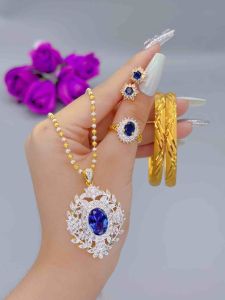 Blue charms gold color jewelry set for female