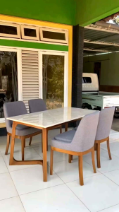 Set Kursi Cafe Meja Makan Modern Mewah kayu jati Spesial Top Meja Marmer
