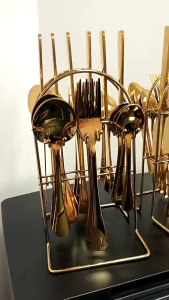 Perlengkapan Alat Makan Sendok Garpu Set 24pcs Bahan Stainless Steel dengan Stand