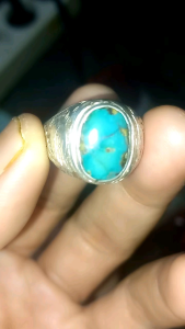 Natural Pirus Persia Ring Perak Handmade Tebal Bermotif Dim 14*10*5.mm Ring No75.Gosokan Kinclong No Somplak