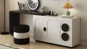 Bàn trang điểm Bàn làm việc kèm tủ đựng đồ cốt gỗ MDF chân bệt đa năng có thể xoay tùy chỉnh FRIA TG-17