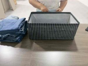 ghaohes home กล่องเก็บผ้า  กระเป๋าเก็บเสื้อผ้าลายทาง ผ้าหนา มีหูหิ้ว47X28X20ซม.มีโครงเหล็กไม่ย่น