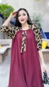 DASTER ANDIN ARAB FUJI LEOPARD SALSA DRESS || RAYON SUPER GRADE A || MODEL KEKINIAN DEPAN KERUT || LENGAN KARET