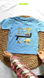 SUPERKIDSCLOTH Setelan Anak Laki Laki Sablon Mobil Eskavator Engineer Pemadam Lucu | Kaos Anak Laki Laki dan Celana Umur 1 - 11 Tahun