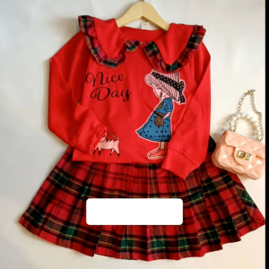 Rok Anak Perempuan 4-8 Tahun Setelan Sweater Kerah Sailor Rok Pendek Motif Tartan Korea Style