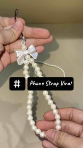 Nikita Ribbon Pearl Phone Strap Tali Gantungan HP Bracelet Phone Charm Mutiara Pita Lanyard