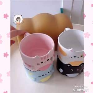 [READY STOCK] 300ml Cute Cat Design Customize Name Ceramics Cup Mug Couple Cup Birthday Gift |Cawan Seramik | 猫咪造型陶瓷杯情侣杯
