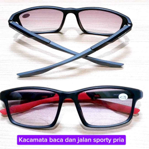 Kacamata Baca Pria 2 Fungsi Baca & Jalan Frame Sporty Lensa Redup Anti Matahari