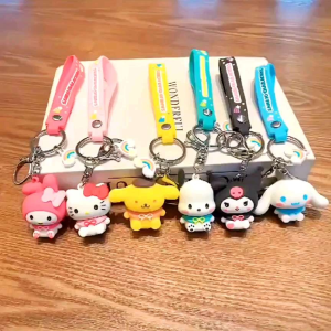 Kawaii Cartoon Cute Kuromi Melody Cinnamoroll Key Chain Ring School Sanrio Pendant Pudding Dog Carton Sekolah Keychain