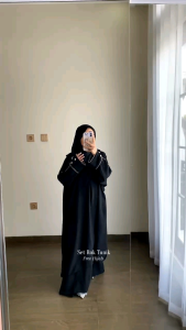 Abaya Set Rok Tunik Free Hijab Fashmina - Polos Crinckle Airflow Premium | Gamis Lebaran Viral Terbaru