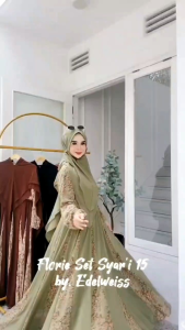 Gamis syari Florie - ceruty babydol printing full furing Ld 110 Pj 140