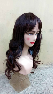 Wig Cosplay Pirang Curly Coklat Kehitaman Panjang Segi Ikal Bawah Gelombang Poni Merk ANNA Korea