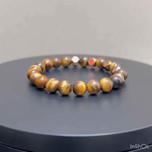CW Manila - 0SIRIS Stretch Bracelet - 8mm Tiger Eye Stones with Truncated Spacers - Charm Bracelet