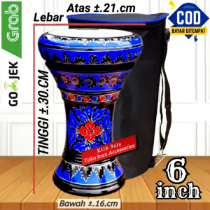 Darbuka Kayu Atau Kendang Mini 6 inch Hitam Biru Rolling Putih
