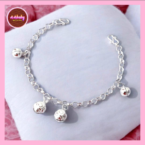 🌈AAbaby Galleries AA431 Original Baby Silver Anklet Bracelet Flower Bells & Round Bells(Rantai Kaki/Tangan/Gelang Kanak)