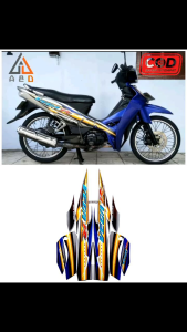 Striping Stiker Lis Les Body Motor Yamaha Vega R New 2007 Biru Silver Standar Full Set