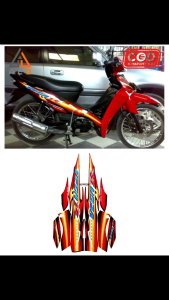 Striping Stiker Lis Les Body Motor Yamaha Vega R New 2007 Merah Hitam Standar Full Set
