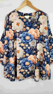 Baju Atasan Blouse Wanita Oversize Katun Rayon Motif Bunga 3D Printed Sakura SUPER JUMBO BIG SIZE LD 110 120 130 CM XXL 4XL 5XL 4827#