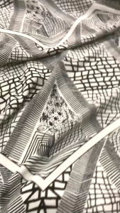 vải cotton lụa xốp hoa văn trắng đen dày  mềm co giãn _( khổ 1m5) may đầm váy comple thiết kế  VV