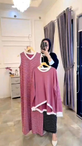 youras set outer wanita kaos knit rajut import salur cantik terbaru