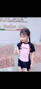 [Có Size Đại] Đồ bơi bé gái 2 mảnh áo tắm bé gái ngắn tay dáng váy chất thun co giãn VATIXA BG03