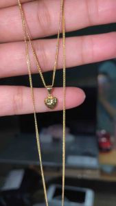 PAWNABLE 18K Saudi Gold Lightweight Japan Chain Necklace with 18K Gold Heart Dia Cut Pendant( buo pendant)