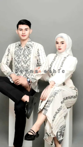 Set Couple Pasangan New Putih Dress Tenun Kemeja Tenun Baju Kondangan Rayna