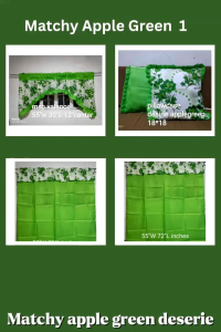 Matchy Apple Green 2 Draperies & Curtains - Double Panel 60" W x 72" L Valance 55" W x 30" L Pillowcase Lababo/Half Curtain.