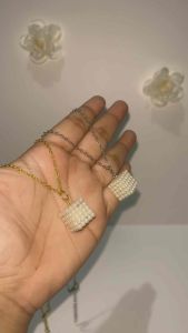 Cubelle Pearl Cube Necklace Kalung Rantai Mutiara Kotak Kubus Elegan Chain