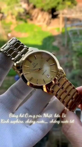 Đồng Hồ Nam size 40mm 1 lịch mặt vàng  máy nhật kính sapphire chống xước dây vỏ thép không rỉ pin rin Nhật đồng hồ 0.m.g