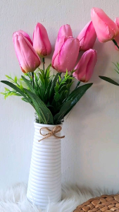 Bunga Meja Cantik: Bunga Tulip Artificial & Pot Melamin Ulir