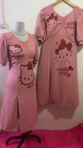 kitty puff sleeve slit dress