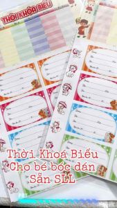 Set 3 tờ Thời Khóa Biểu bóc dán kèm nhãn vở sticker cho Bé